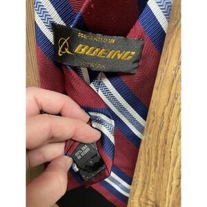 Vintage Boeing Presented By Tie Navy Burgundy Herringbone Striped 80's Corporate